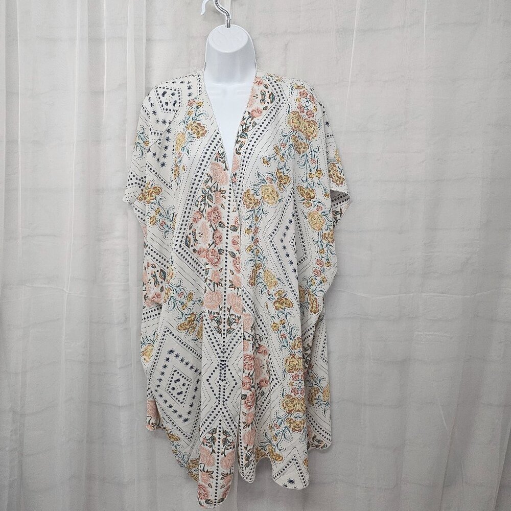 Living Doll Kimono Pink Blue Open Boho Coastal Beach Cottage Lounge